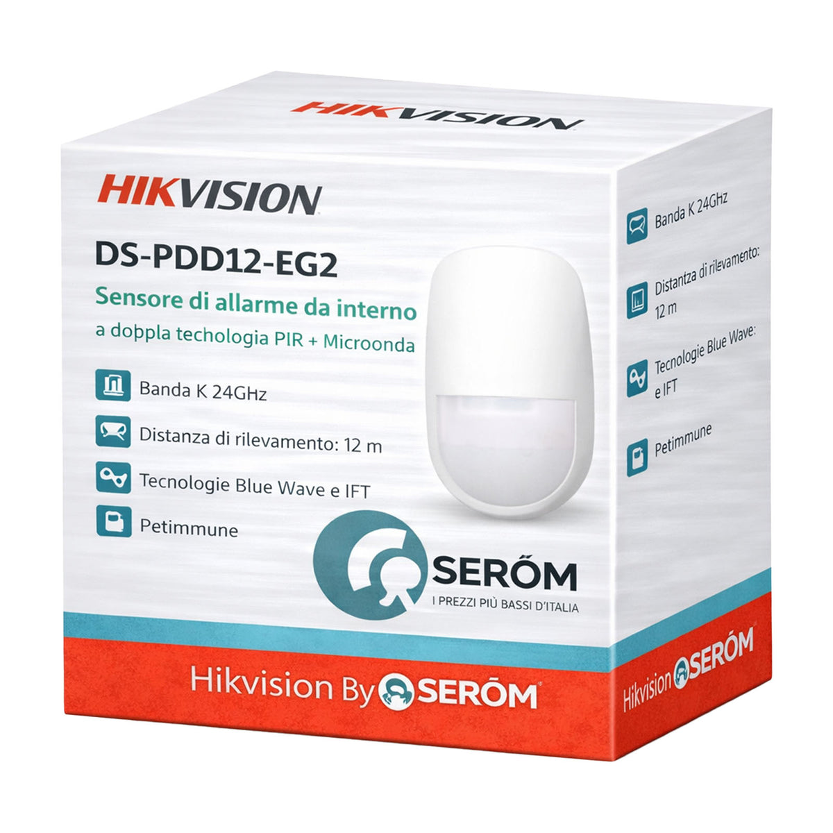 DS-PDD12-EG2 Rilevatore Movimento PIR+MW 24GHz 12m Dual Tech Pet Immune 10Kg SEOL DEOL - Hikvision
