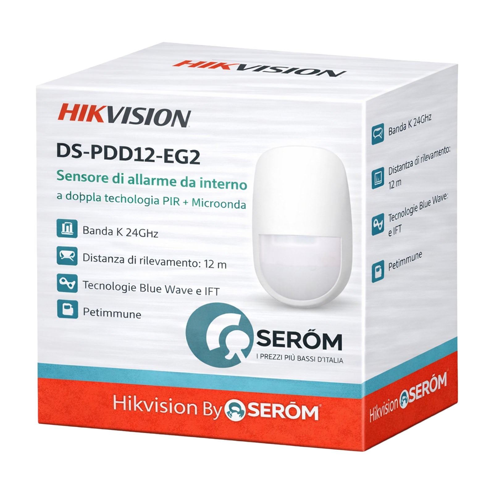 DS-PDD12-EG2 Rilevatore Movimento PIR+MW 24GHz 12m Dual Tech Pet Immune 10Kg SEOL DEOL - Hikvision