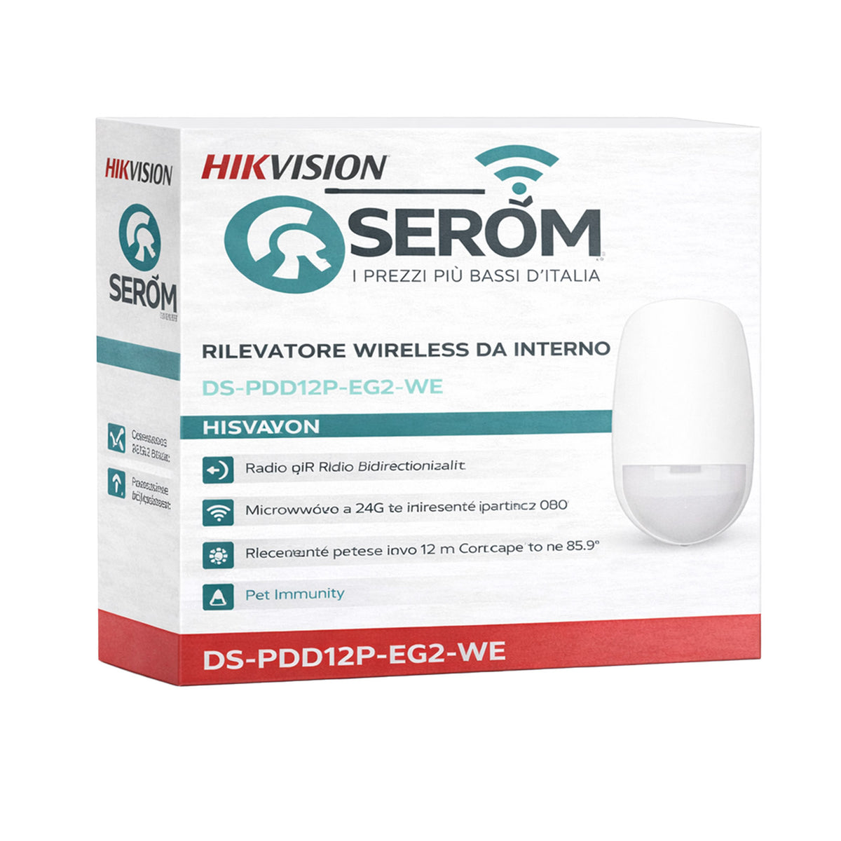 DS-PDD12P-EG2-WE - Rilevatore Wireless PIR + Microonde 24GHz 868MHz Pet Immune - Hikvision