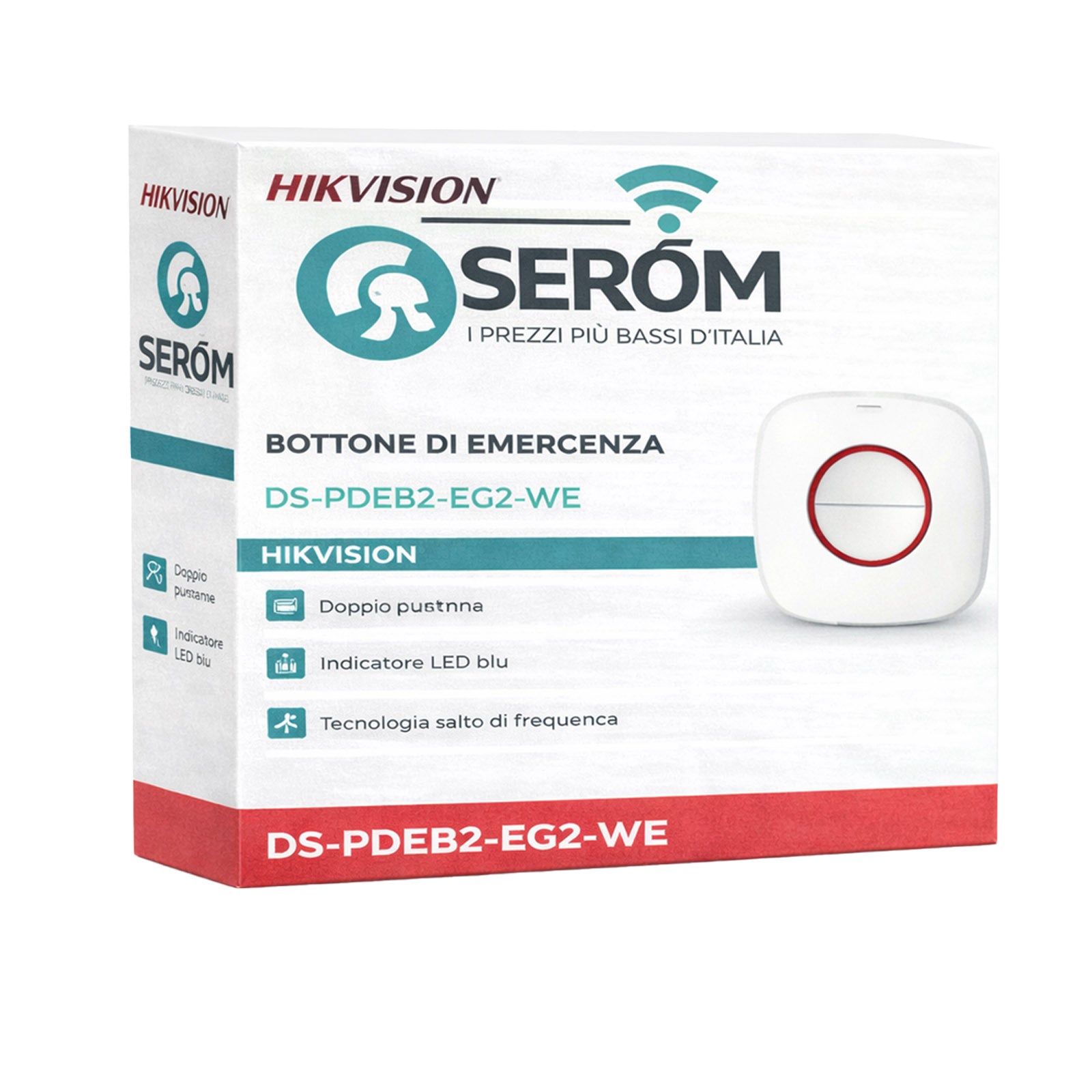 DS-PDEB2-EG2-WE - Bottone di Emergenza Wireless 868MHz con Doppio Pulsante e LED - Hikvision