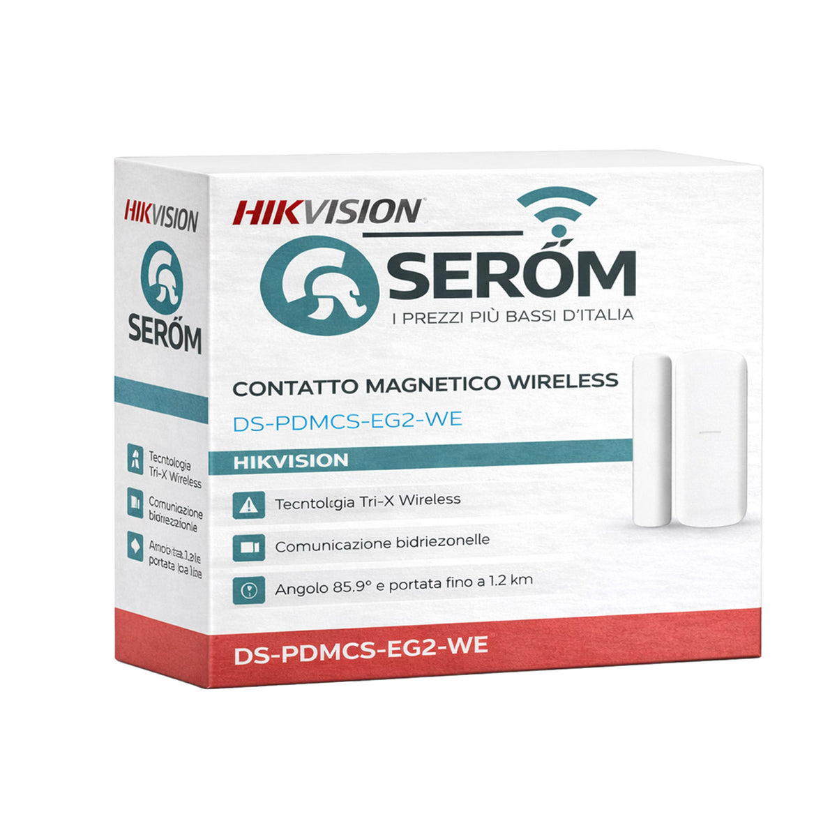 DS-PDMCS-EG2-WE - Contatto Magnetico Wireless Slim 868MHz Tri-X per Porte e Finestre - Hikvision