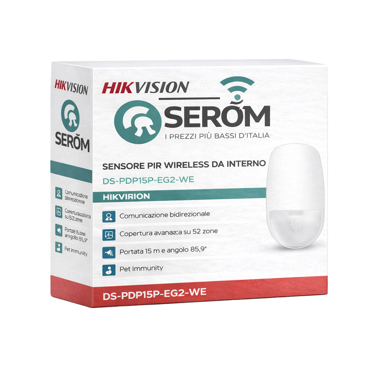 DS-PDP15P-EG2-WE - Sensore PIR Wireless 868MHz Pet Immune 30 kg - Hikvision