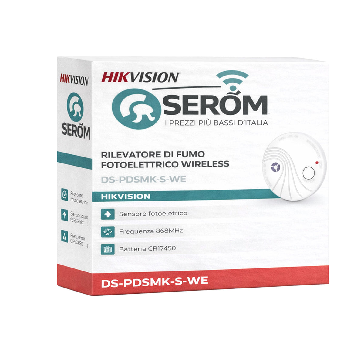 DS-PDSMK-S-WE - Rilevatore di Fumo Fotoelettrico Wireless 868MHz Certificato EN 14604 - Hikvision