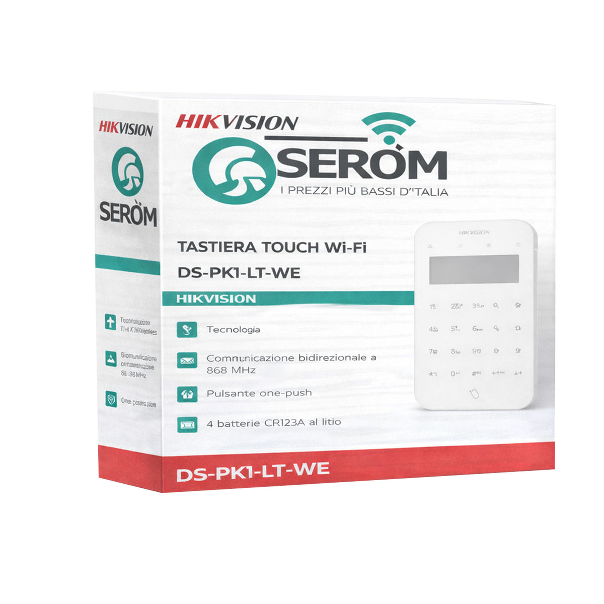 DS-PK1-LT-WE - Tastiera Allarme Touch WiFi Interna 868 MHz con Pulsante Panico e Gestione da App - Hikvision