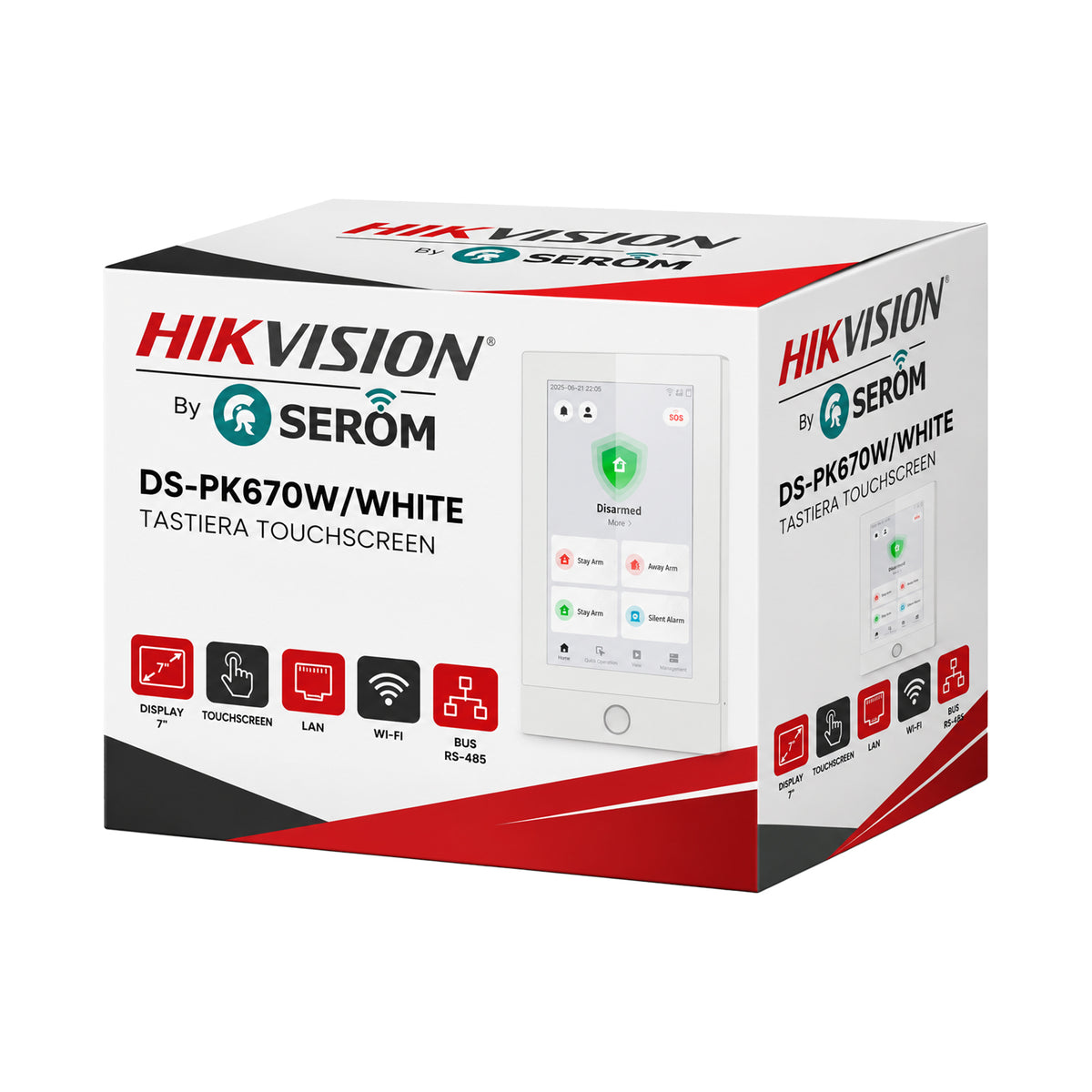 DS-PK670W/White Tastiera Touchscreen 7" Antifurto, Wi-Fi, LAN, RS-485, Video Live, EN50131 Grade 2 - Hikvision