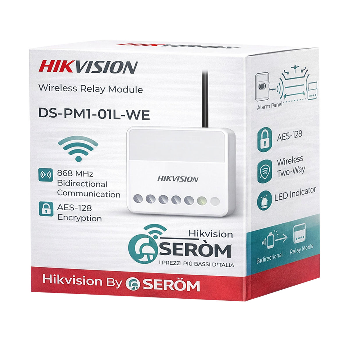 DS-PM1-O1L-WE - Modulo Relè Wireless 868MHz AES-128 per Sistema Allarme AXPro Controllo da App e Keyfob - Hikvision