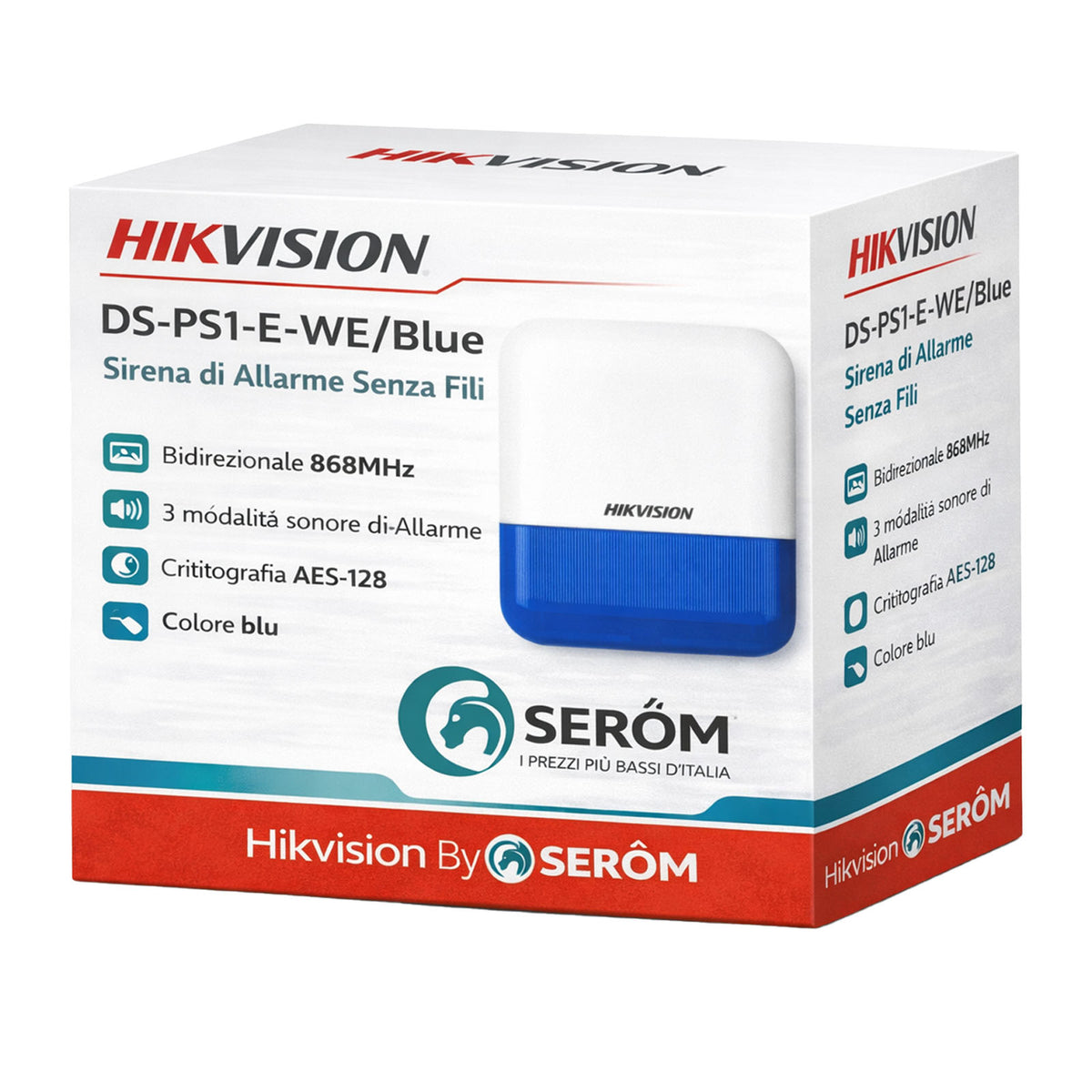 DS-PS1-E-WE Blue AXPro Sirena Wireless 868MHz IP65 AES-128 LED Blu Antimanomissione - Hikvision