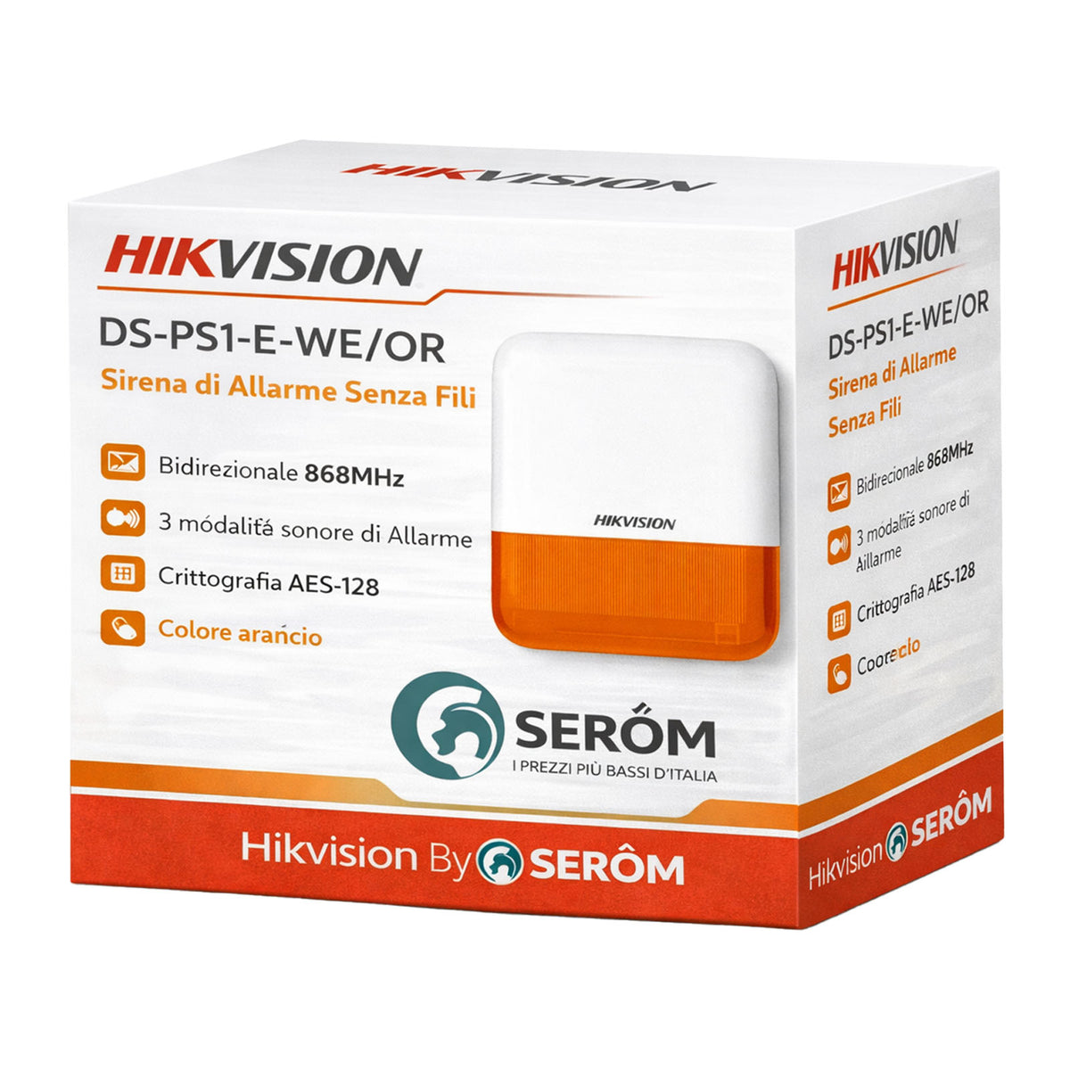 DS-PS1-E-WE/OR AXPro Sirena Wireless 868MHz IP65 AES-128 LED Arancio Antimanomissione - Hikvision