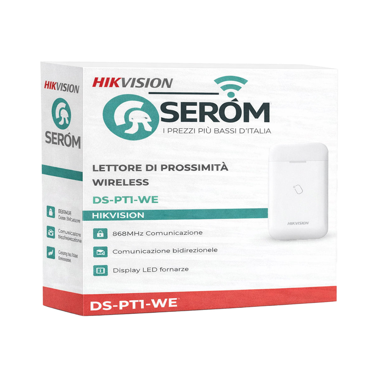 DS-PT1-WE - Lettore di Prossimità Wireless 868MHz con Display LED Antimanomissione - Hikvision