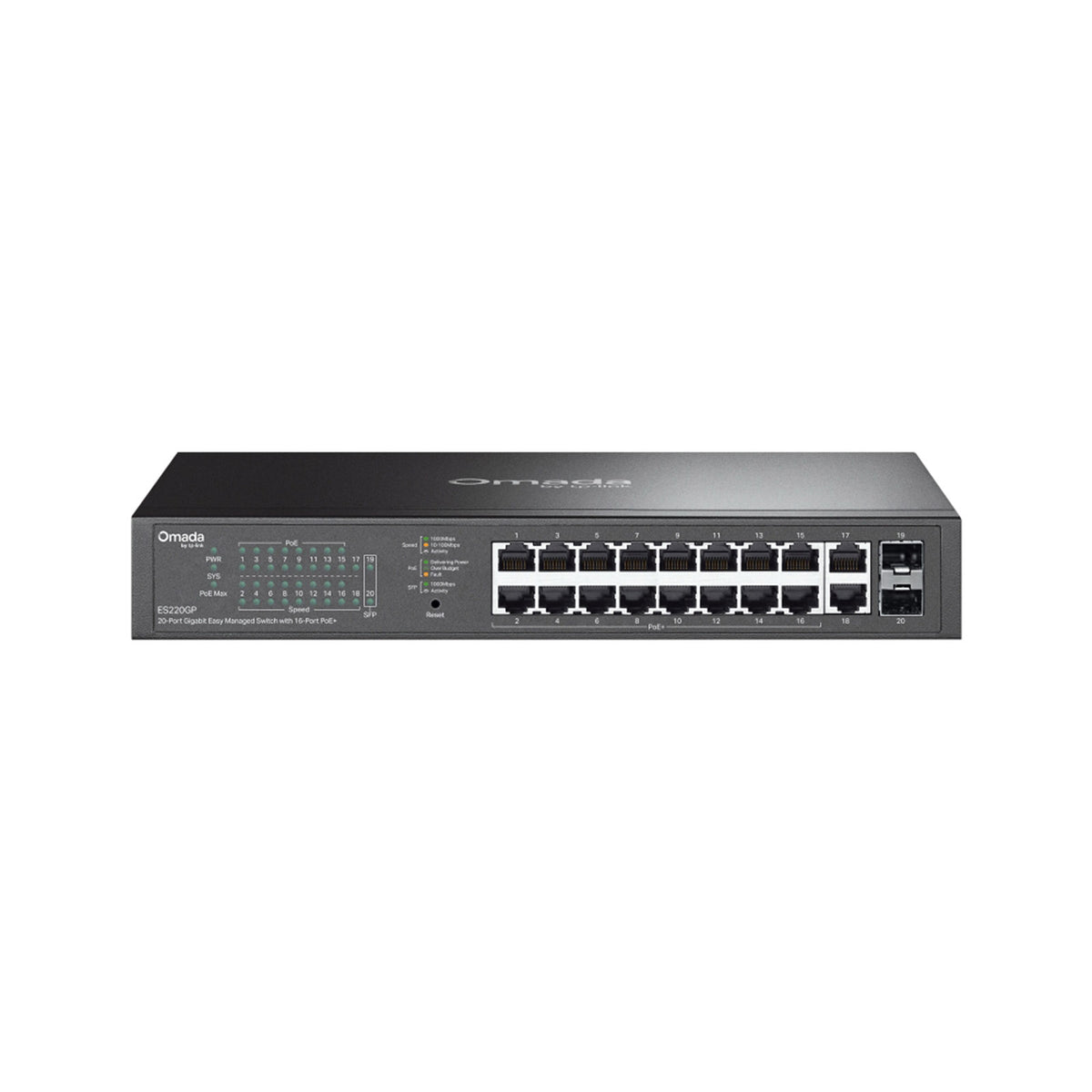 ES220GP Omada Switch Gigabit 20 Porte, 16 PoE+ 150W, 2 SFP, VLAN, QoS e Gestione Cloud Omada SDN