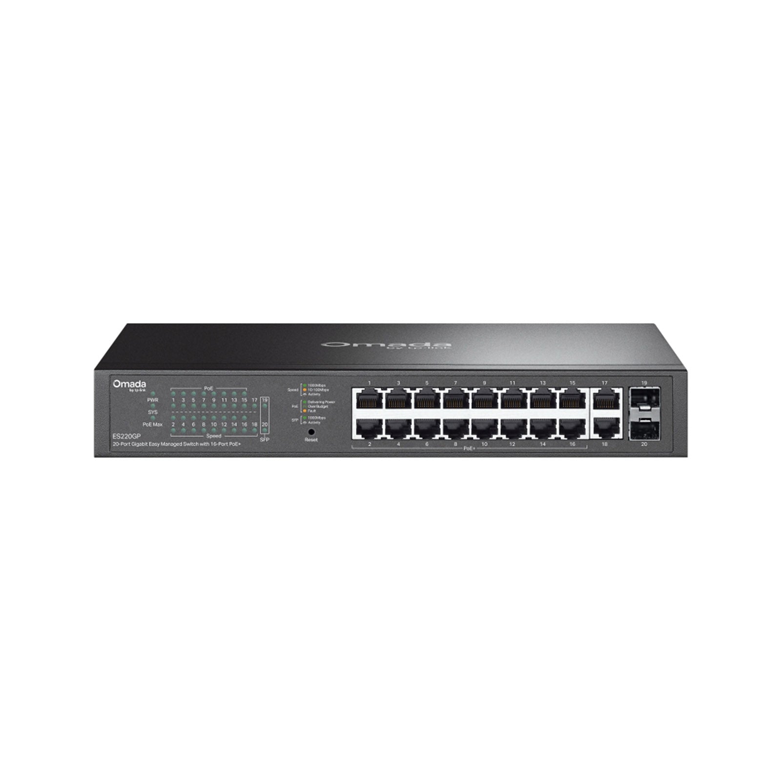 ES220GP Omada Switch Gigabit 20 Porte, 16 PoE+ 150W, 2 SFP, VLAN, QoS e Gestione Cloud Omada SDN