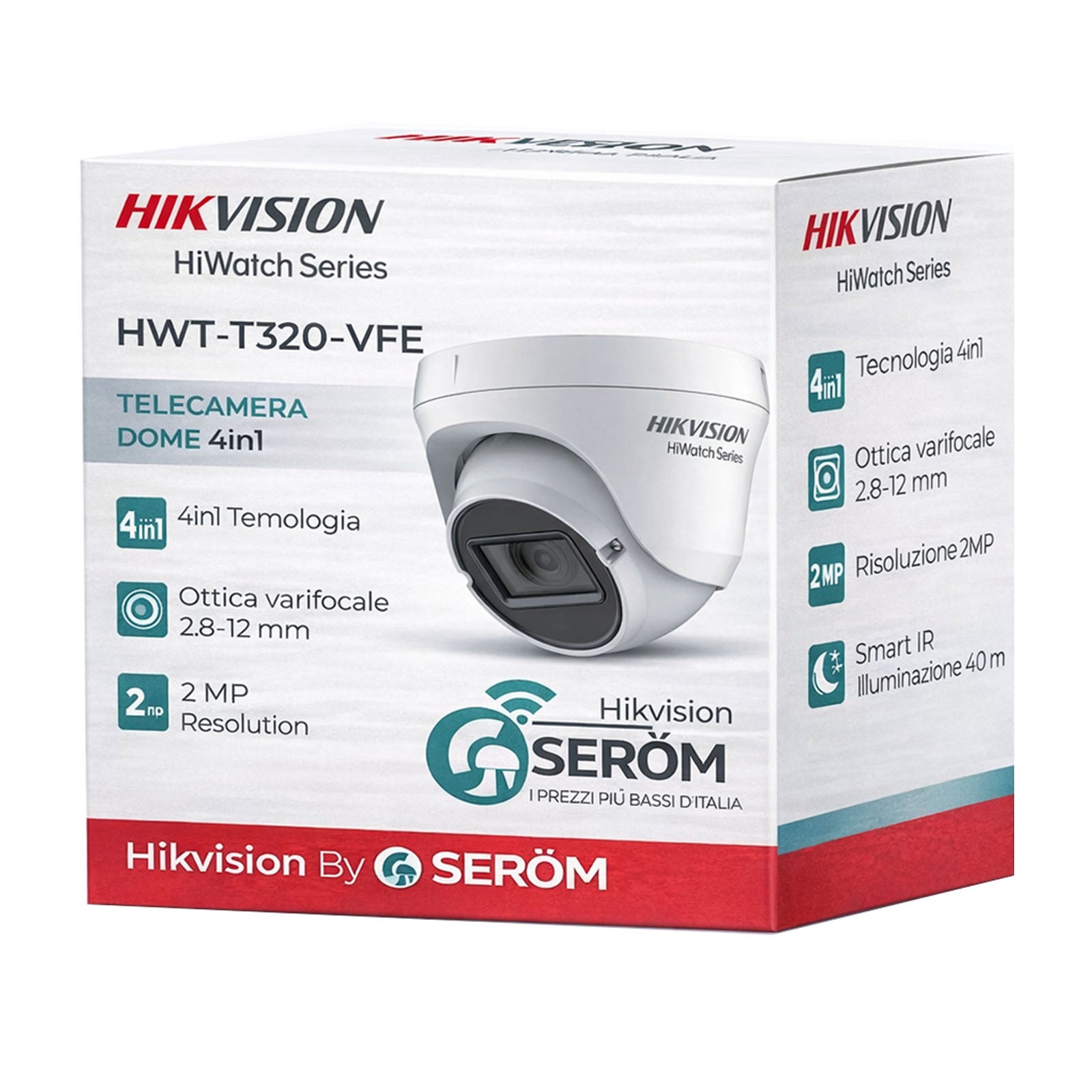 HWT-T320-VF - Telecamera 4in1 dome ottica varifocale 2.8-12mm 2MP IR 40m Serie HiWatch - Hikvision