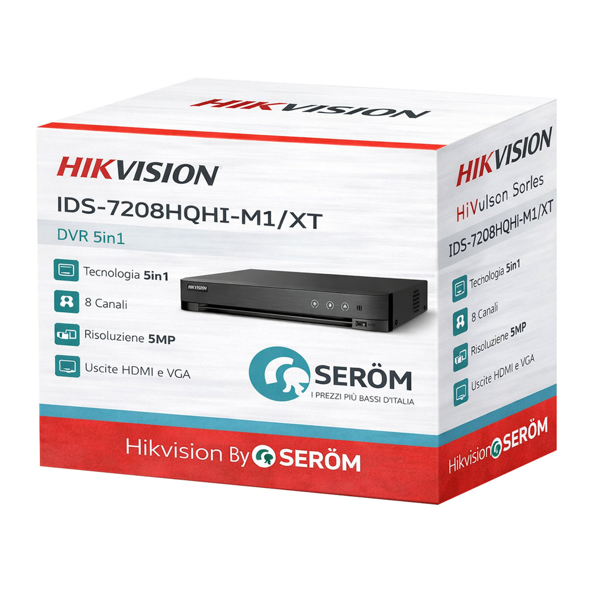 IDS-7208HQHI-M1/XT - DVR 8 Canali AcuSense 5MP Lite 5-in-1 con AI, H.265 Pro+ e App Hik-Connect - Hikvision