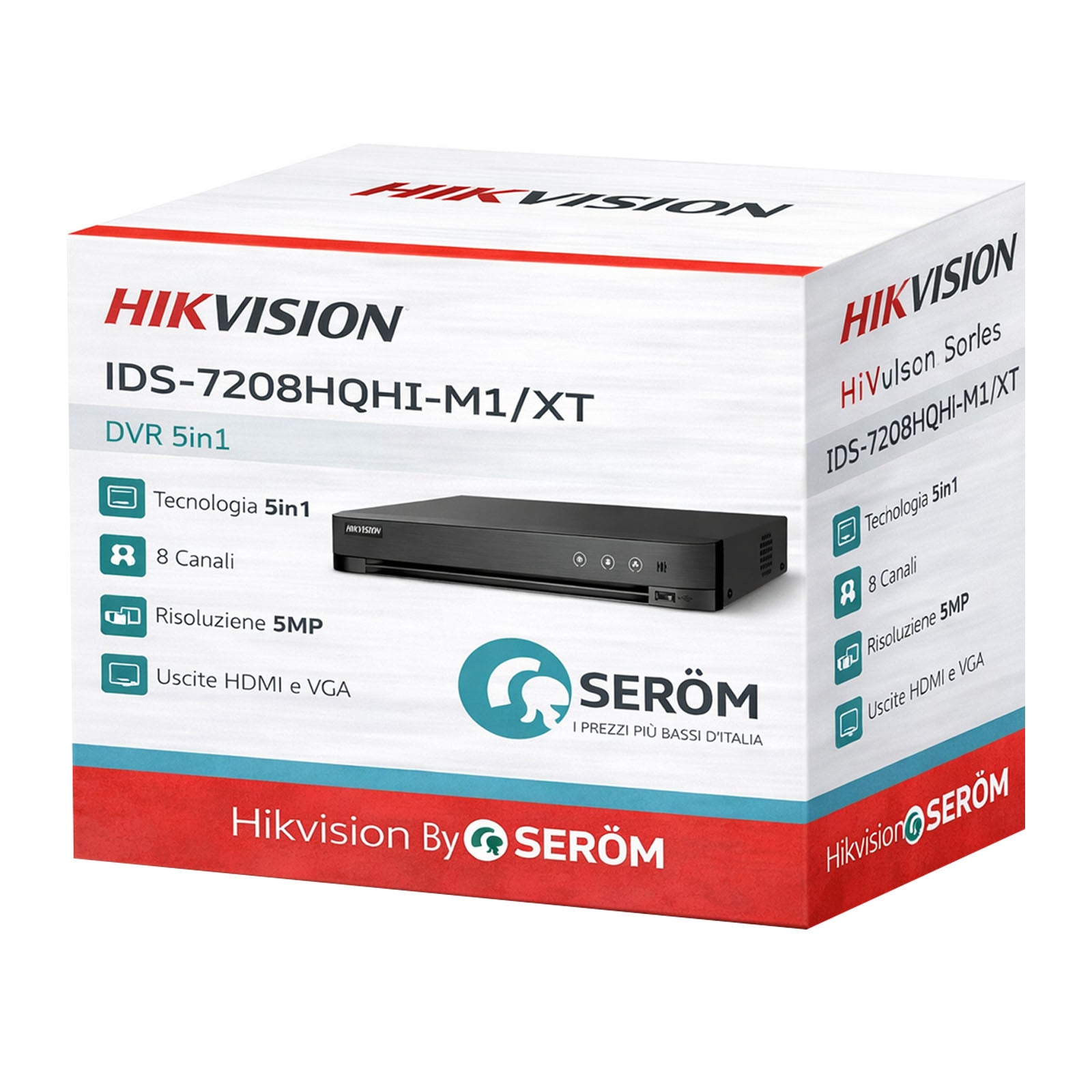 IDS-7208HQHI-M1/XT - DVR 8 Canali AcuSense 5MP Lite 5-in-1 con AI, H.265 Pro+ e App Hik-Connect - Hikvision