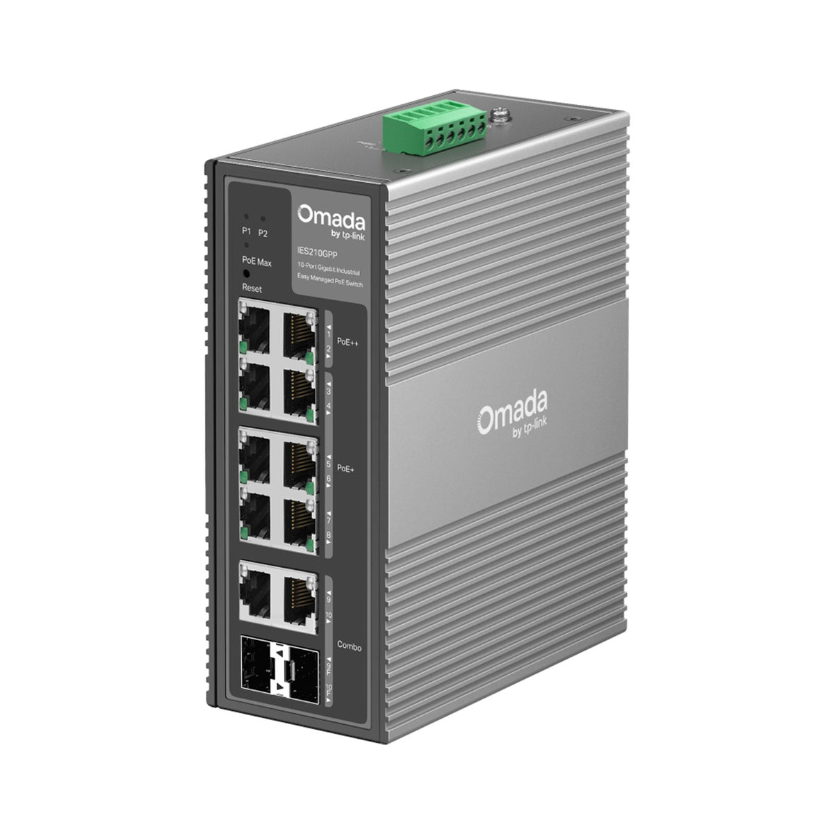 IES210GPP - Switch Industriale Gigabit 10 Porte PoE++ 240W IP40 Gestione Cloud SDN per Reti Aziendali - Omada