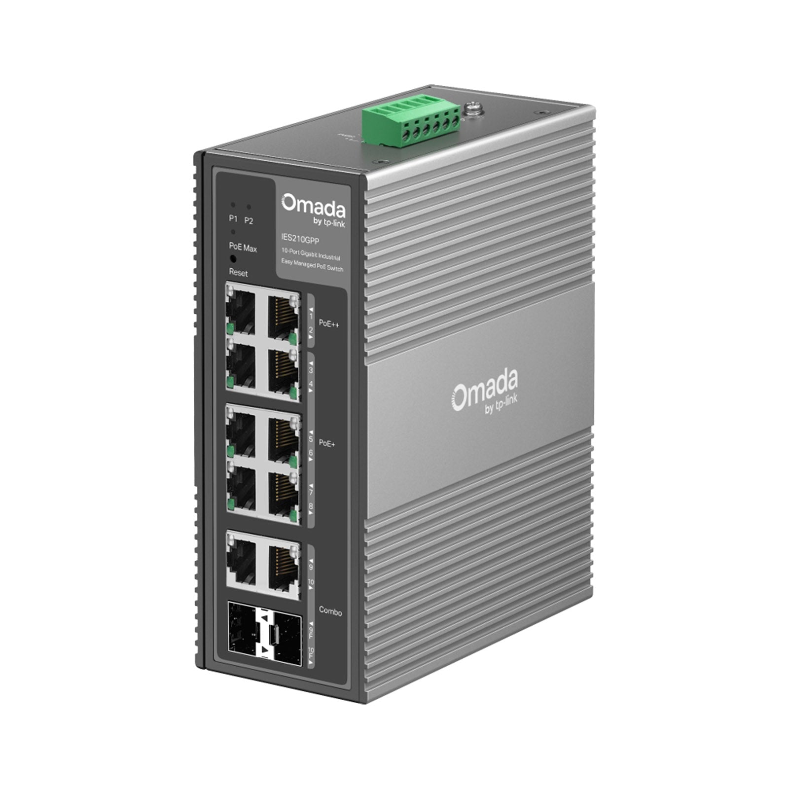 IES210GPP - Switch Industriale Gigabit 10 Porte PoE++ 240W IP40 Gestione Cloud SDN per Reti Aziendali - Omada