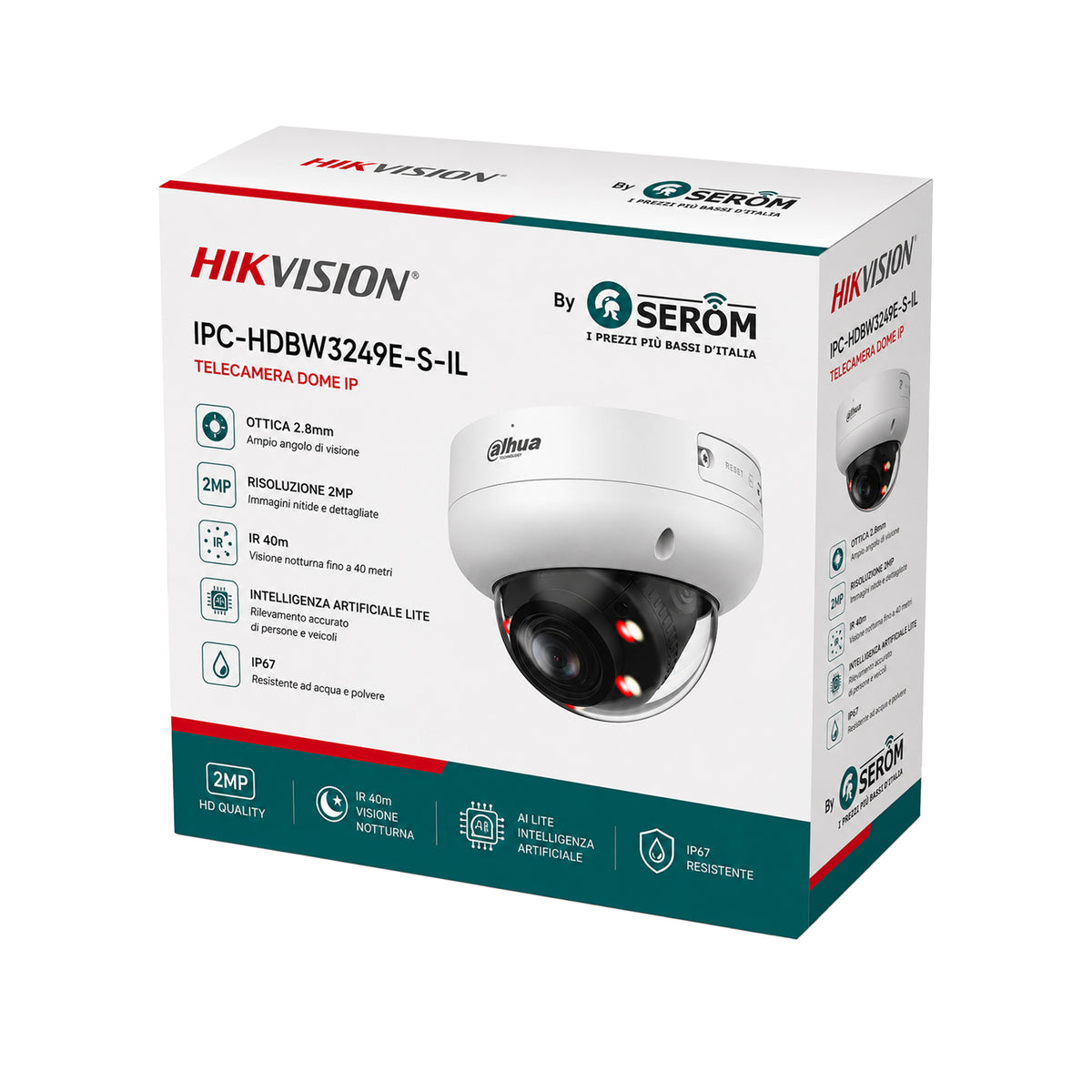 IPC-HDBW3249E-S-IL 2MP IP Dome AI WizSense 2,8mm IR 40m PoE H.265+ IP67 IK10 mit Audio - Dahua