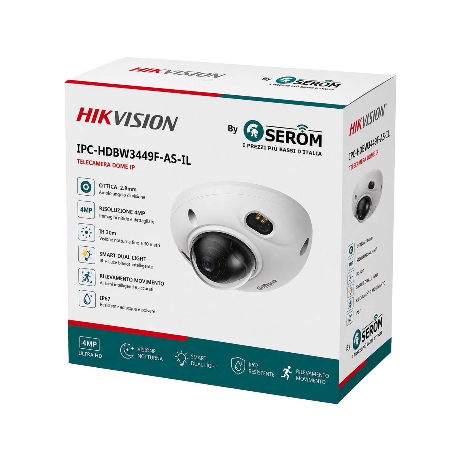 IPC-HDBW3449F-AS-IL 4MP WizSense PoE Smart Dual Light IP67 IK10 AI Dome IP-Kamera - Dahua