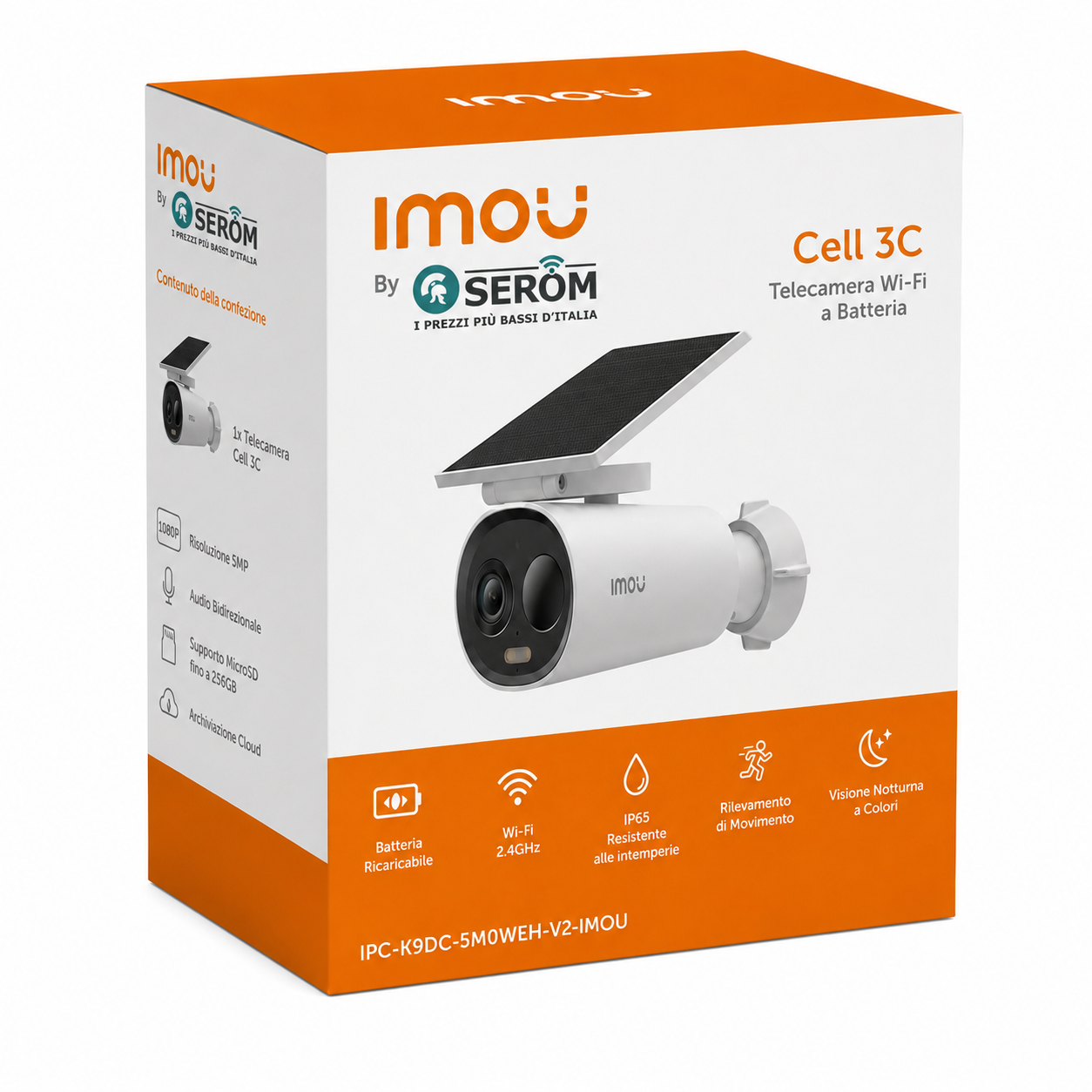 IPC-K9DC-5M0WEH-V2-IMOU - Cell 3C 5MP Telecamera Wi-Fi Solare a Batteria, AI Persone e Veicoli, Full Color, Audio, IP66, MicroSD 512GB