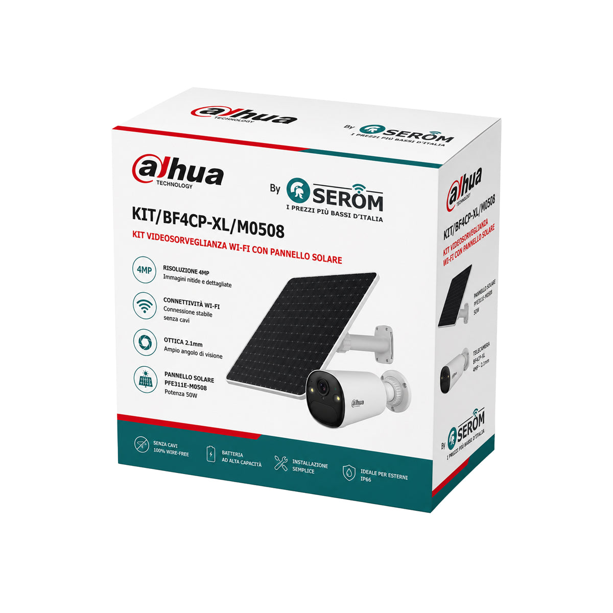 KIT/BF4CP-XL/M0508 – 4-MP-WLAN-Kamera-Set mit Solarpanel, KI-Erkennung, Farbnachtsicht und IP66 – Dahua
