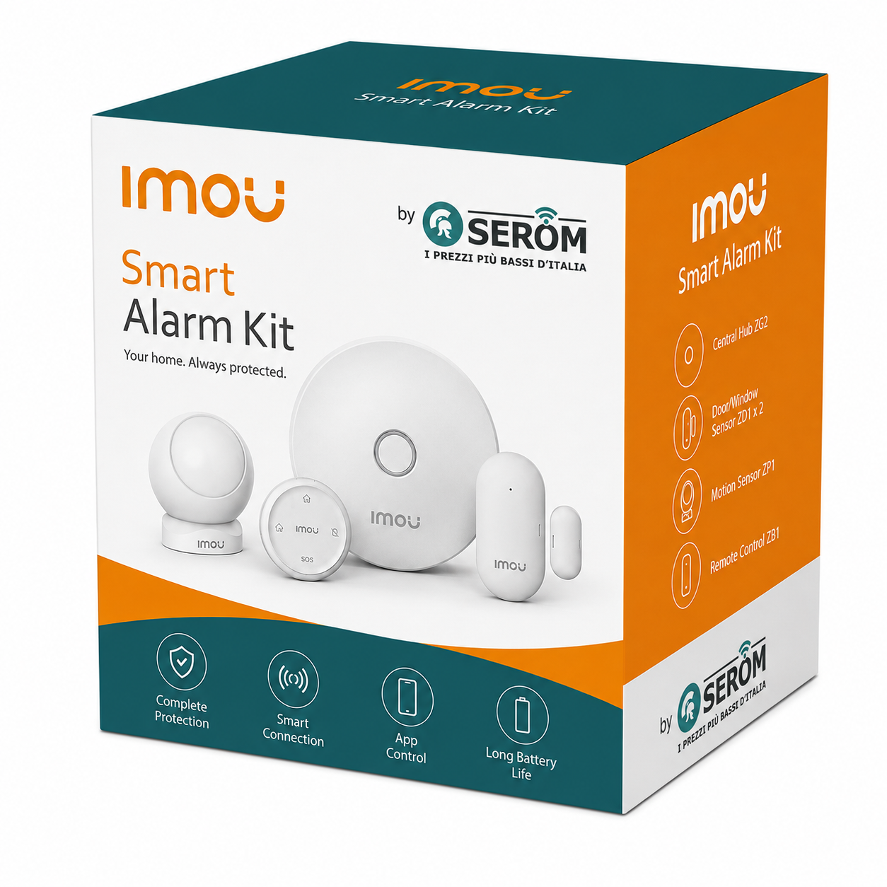 KIT-IOT-HomeAlarmKit-EU-5-M-IMOU - Home Alarm Kit Antifurto Wireless Wi-Fi Zigbee, Centralina, 2 Sensori Porte, PIR Movimento e Telecomando