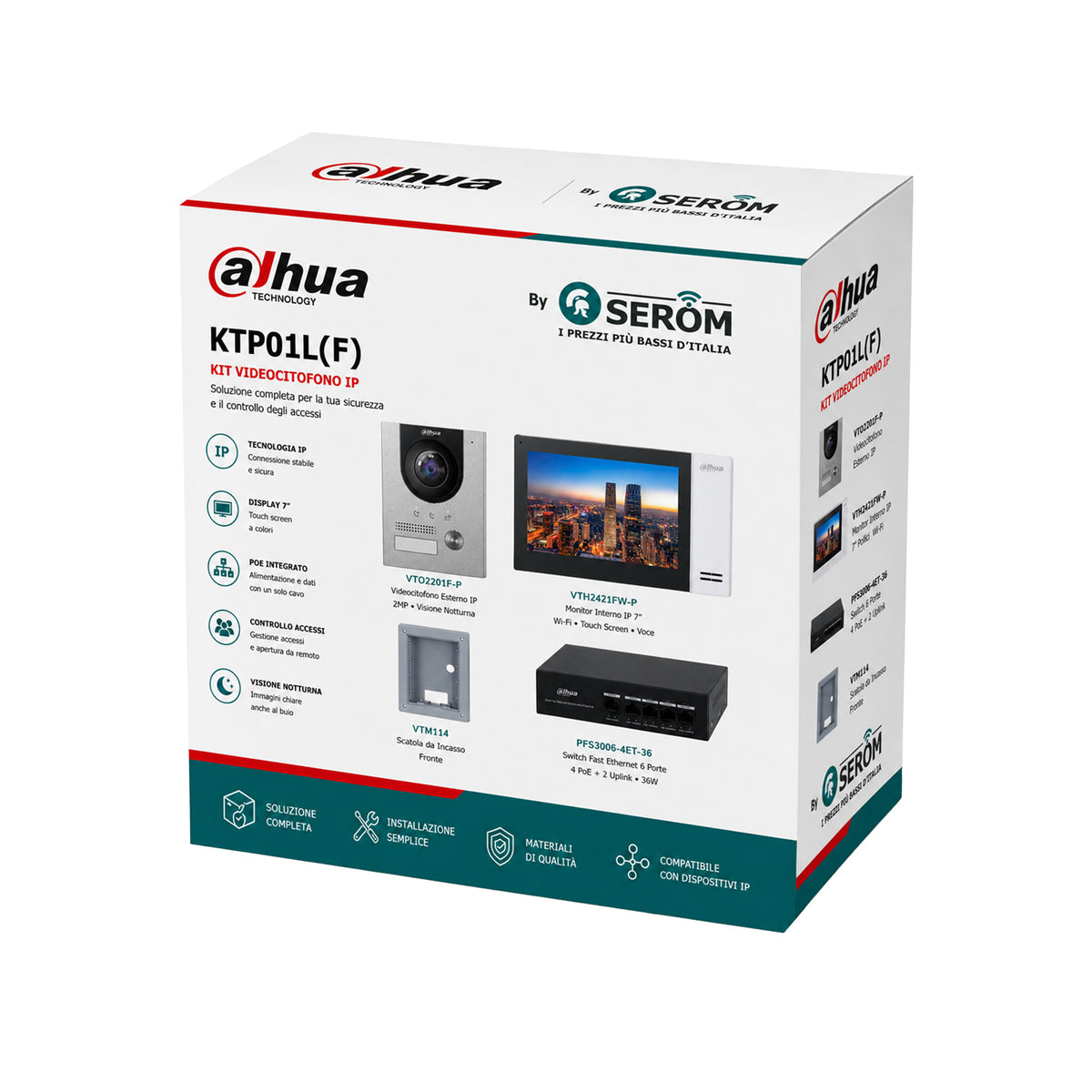 Dahua IP-Video-Türsprechanlagen-Set, Unterputz-Innenstation, Video-Türsprechanlage und PoE-Schalter