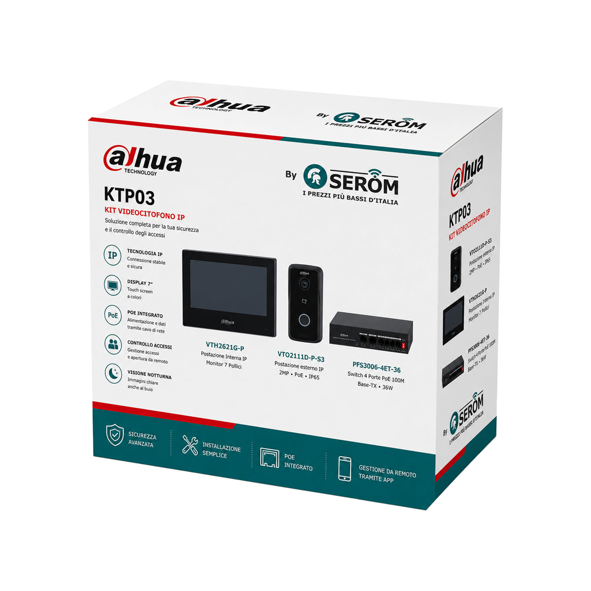Dahua KTP03 IP-Video-Türsprechanlagen-Set mit 7"-Monitor, IP-Außenstation und komplettem 4-Port-PoE-Switch