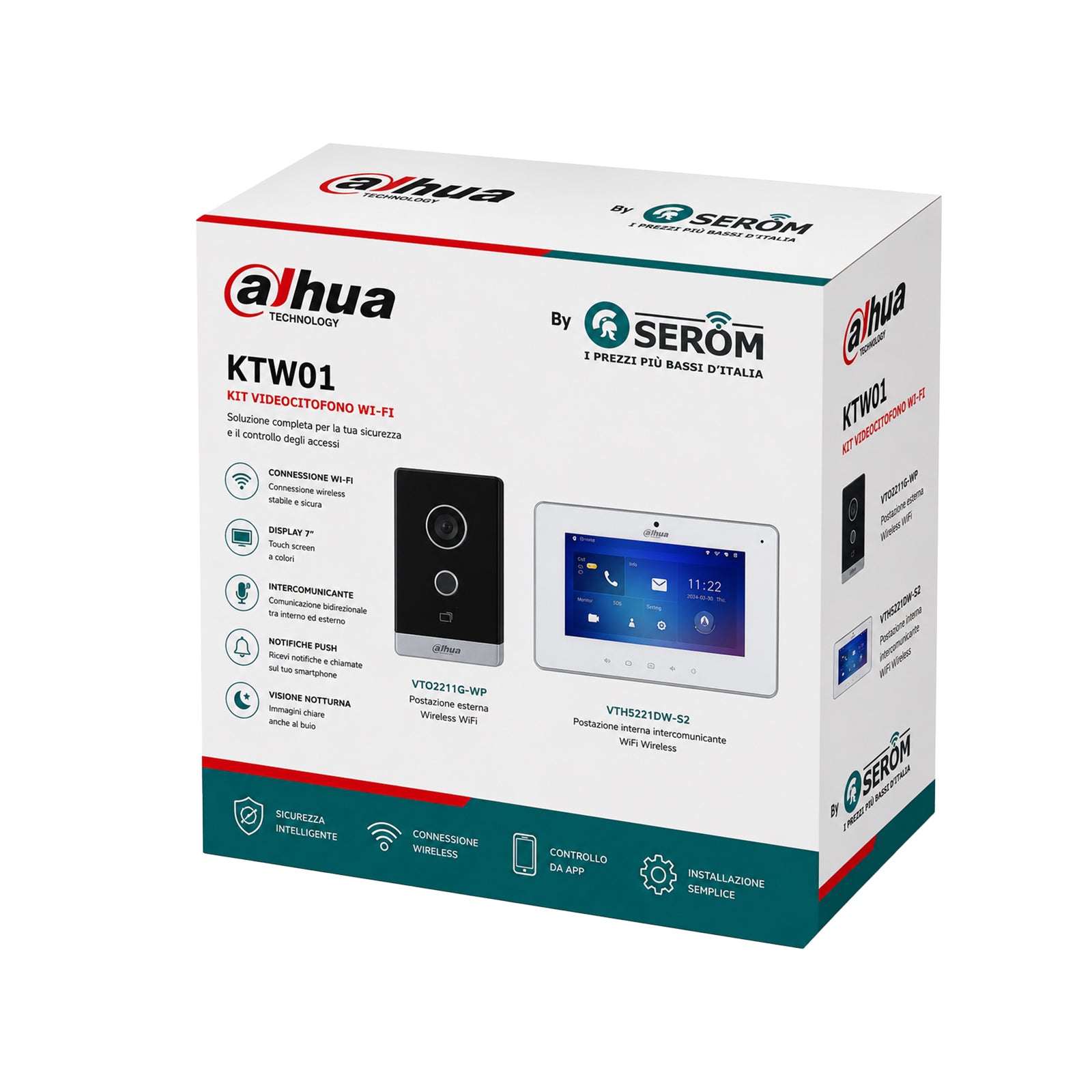 Kit Videocitofono WiFi Dahua KTW01 con Postazione Esterna VTO2211G-WP e Monitor Interno VTH5221DW-S2