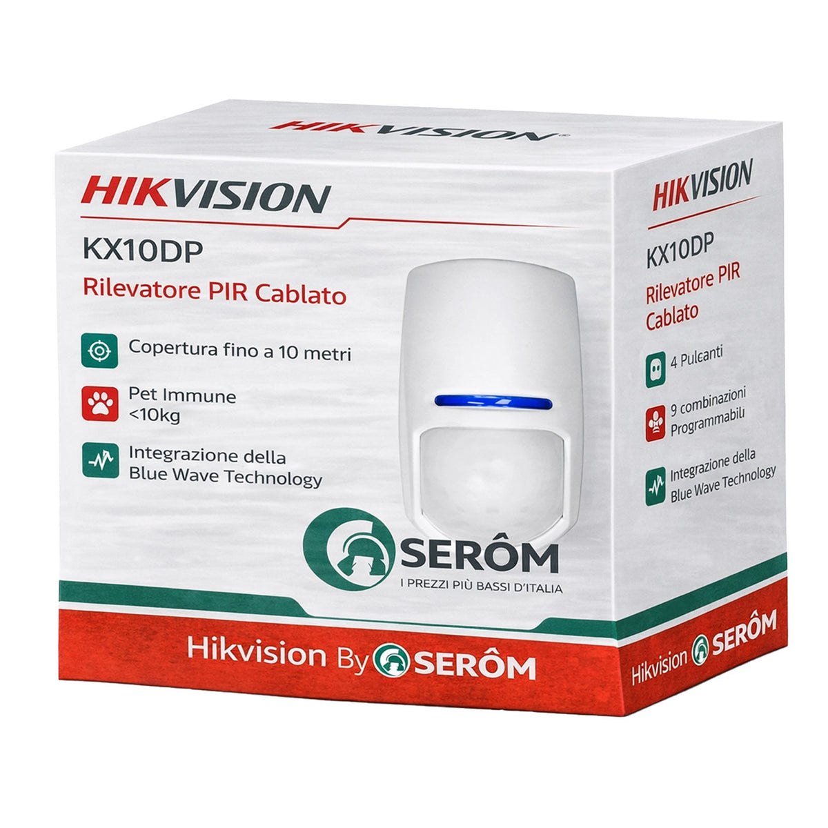 KX10DP Rilevatore PIR Cablato 10m Pet Immune 24Kg Blue Wave EN50131 Grado 2 Sensore Allarme Interno - Hikvision