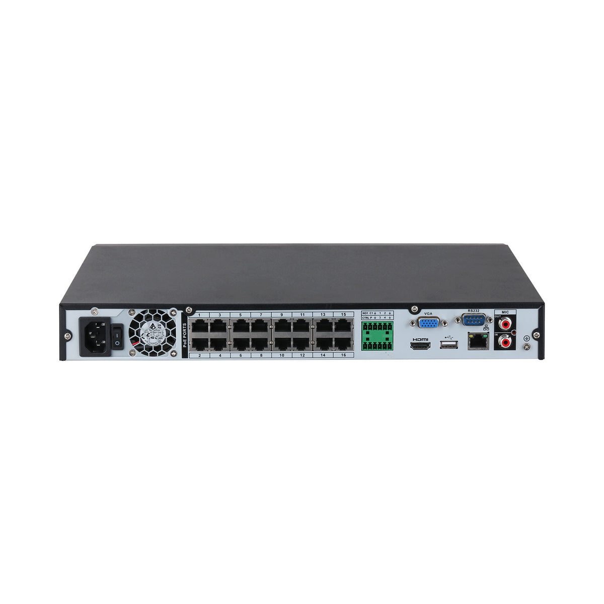 NVR4232-16P-EI - NVR 32 Canali 4K Ultra HD con 16 Porte PoE, H.265+, Riconoscimento Facciale, Video Analisi e Supporto HDD 16TB - Dahua