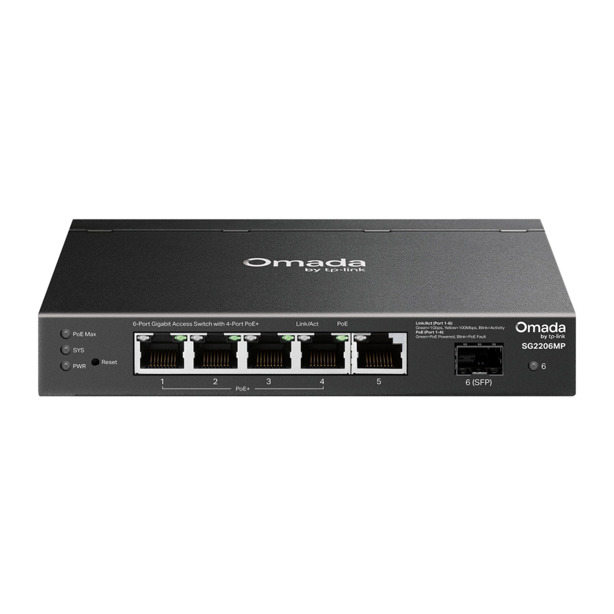 SG2206MP Omada Switch Gigabit 6 Porte, 4 PoE+ 63W, SFP, VLAN, QoS e Gestione Cloud Omada SDN