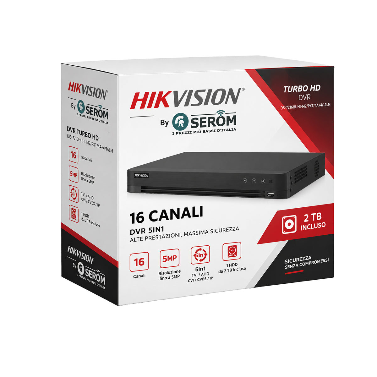 iDS-7216HUHI-M2/PXT/4A+4/1ALM DVR 16 Canali 5MP AcuSense AI PoC H.265+ HDD 2TB Incluso - Hikvision