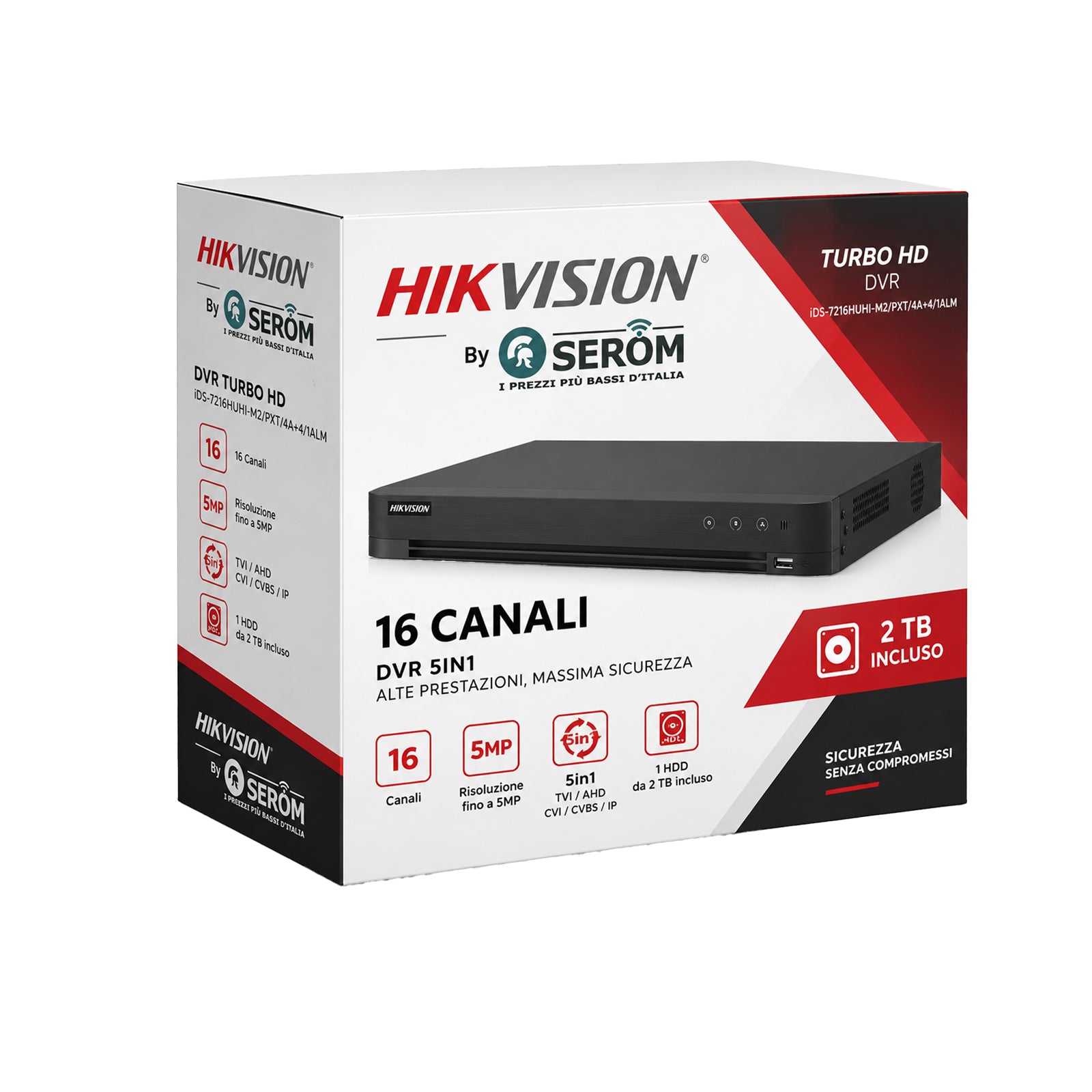 iDS-7216HUHI-M2/PXT/4A+4/1ALM DVR 16 Canali 5MP AcuSense AI PoC H.265+ HDD 2TB Incluso - Hikvision